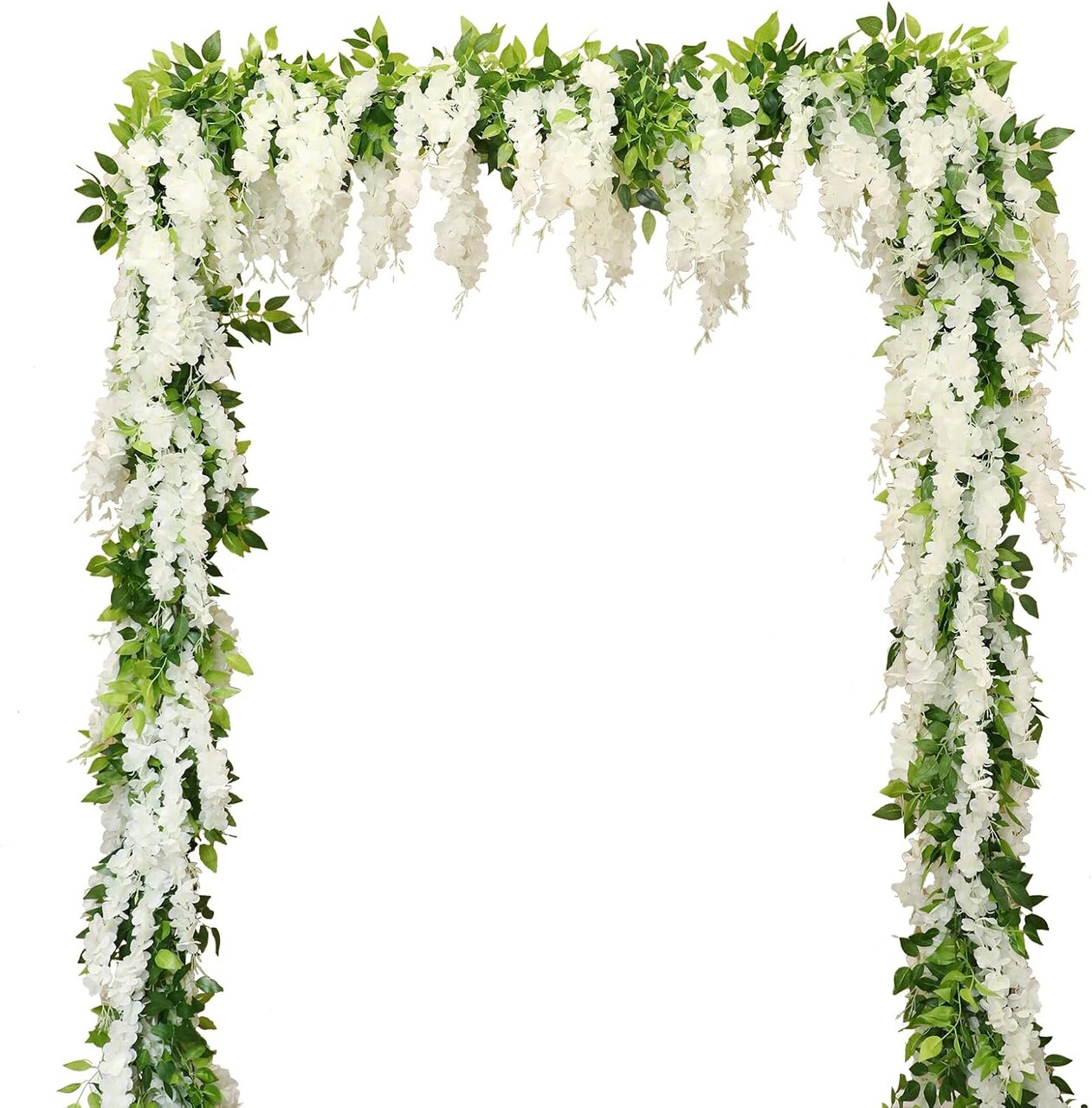 Wisteria Artificial Flowers Garland, 2Pcs Total 14.4ft Silk Faux Wisteria Vine Kit, Hanging Flower Plant for House Outdoor Garden Ceremony Outside Wedding Arch Floral Decor